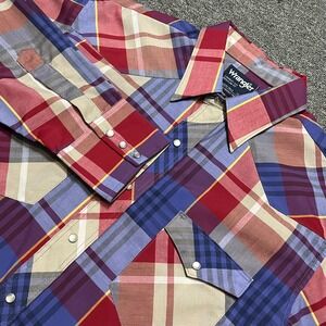 Wrangler Cowboy Cut Regular Fit Plaid Snap Western Shirt Men 17-34 X-Long Tails